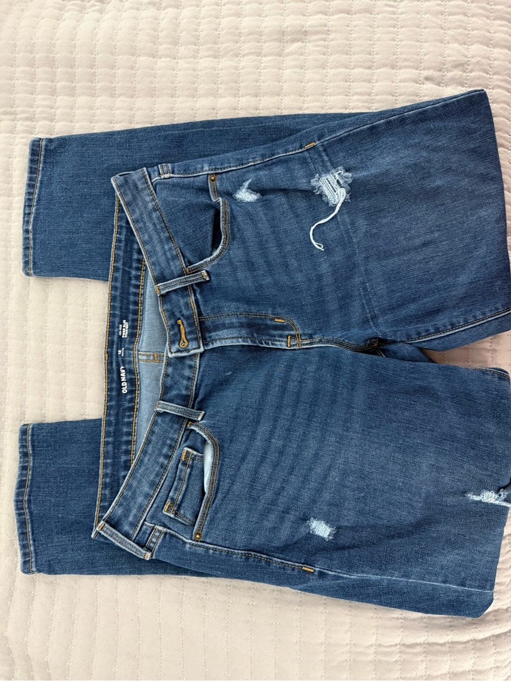 Old Navy Women's Dark Blue Straight-Leg Jeans with Light Distressing - mid-rise